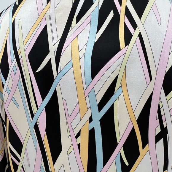 Vintage  St. John Silk Multi‎ Color Abstract Striped Mod Dagger Collar Blouse 12 - Picture 6 of 10